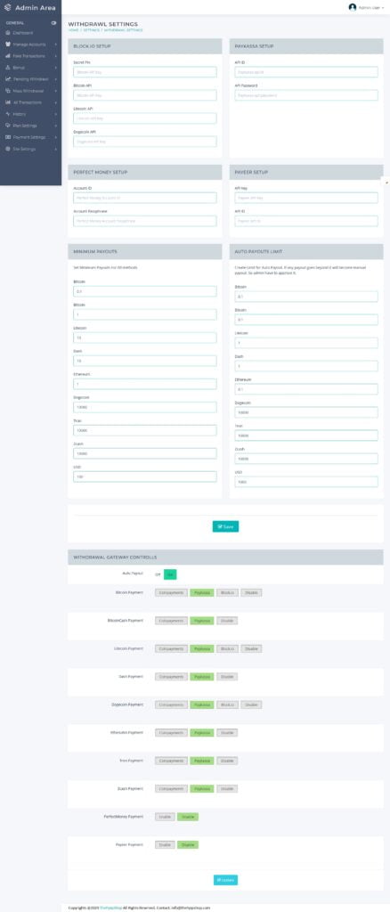 Doubler Withdrawal Settings